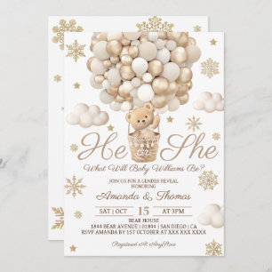 Winter Gender Reveal Bear Balloon Invitation