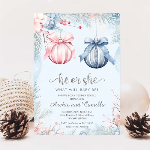 Winter Gender Reveal He Or She Party Invitation