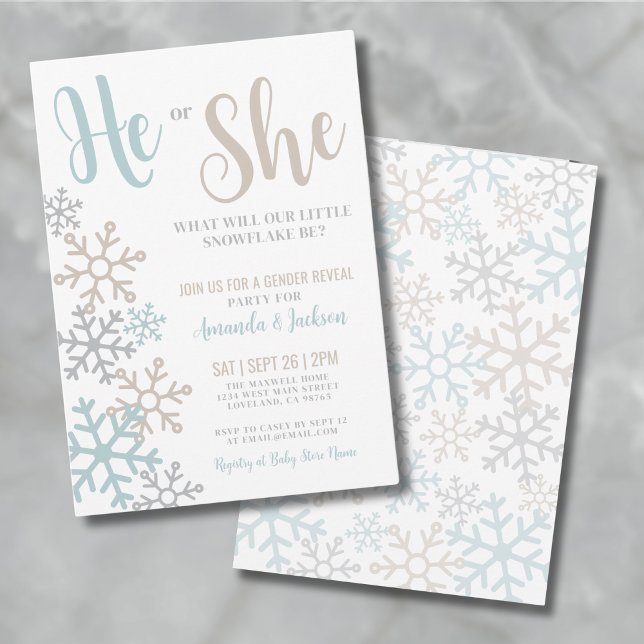 Winter Gender Reveal Invitation (Snowflake Gender Reveal Invitation)