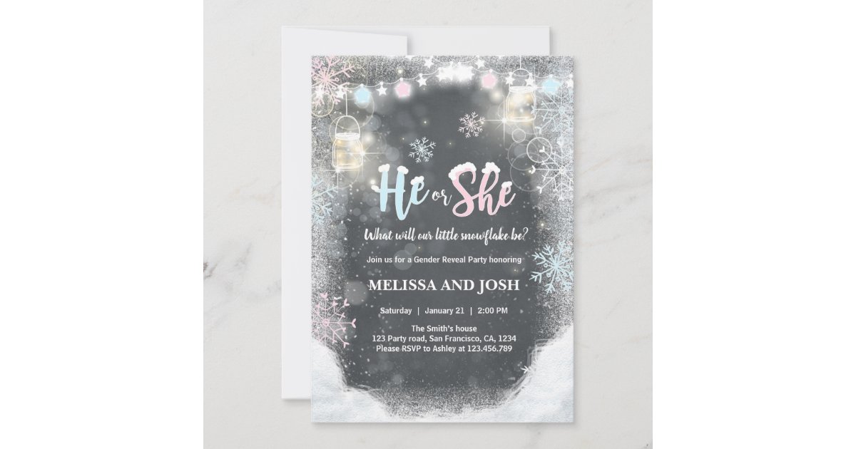 Winter Gender reveal invitation Cold Outside Snow Zazzle