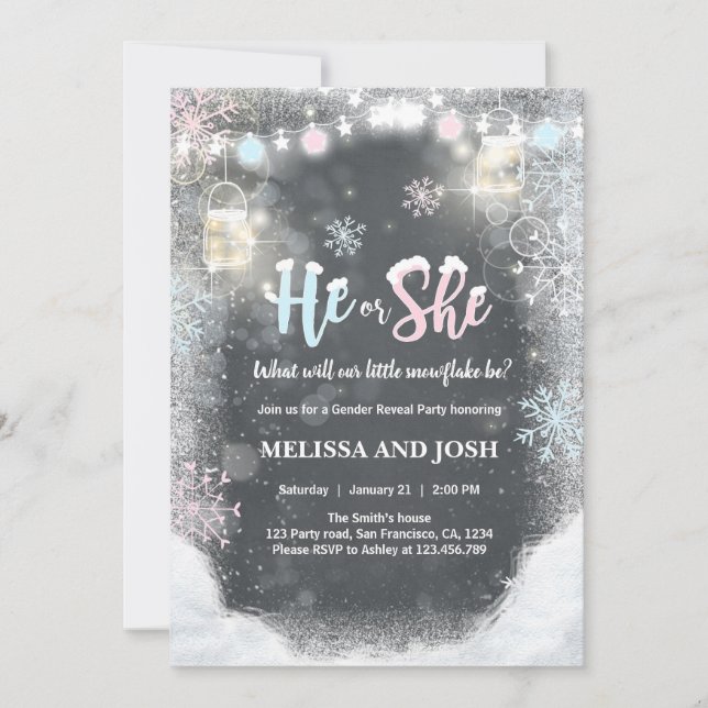 Winter Gender reveal invitation Cold Outside Snow (Front)