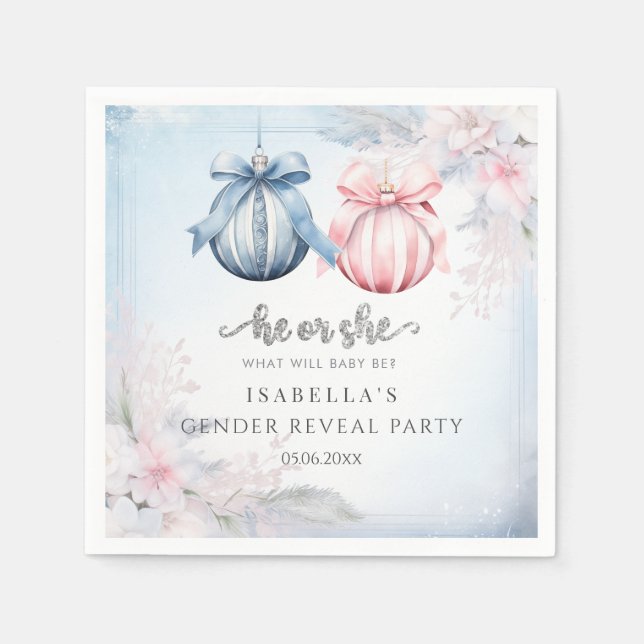 Winter Gender Reveal Party Napkins (Front)
