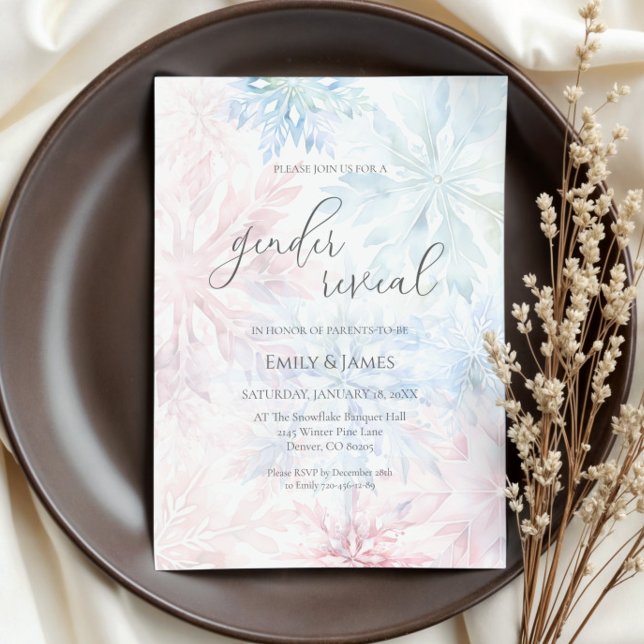 Winter Gender Reveal Party Pink Blue Snowflake Invitation (Creator Uploaded)