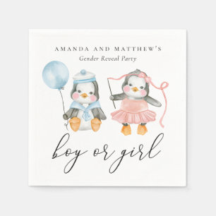 Winter Gender Reveal Penguins   Boy or Girl Party Napkins