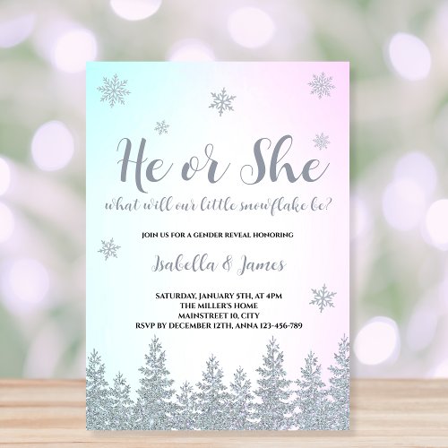 Winter Gender Reveal Snowflake He or She  Invitation