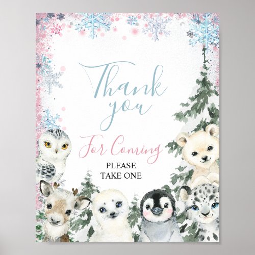 Winter Gender Reveal Thank you for coming Favor Poster