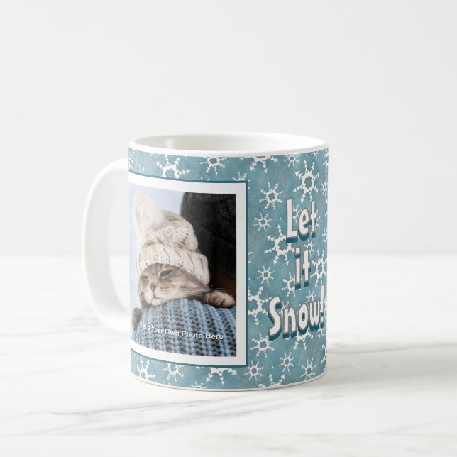 Winter Geometric Snowflakes Personalized Photo Coffee Mug (Front Left)