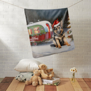 Winter German Shepherd Caravan Christmas Adventure Baby Blanket