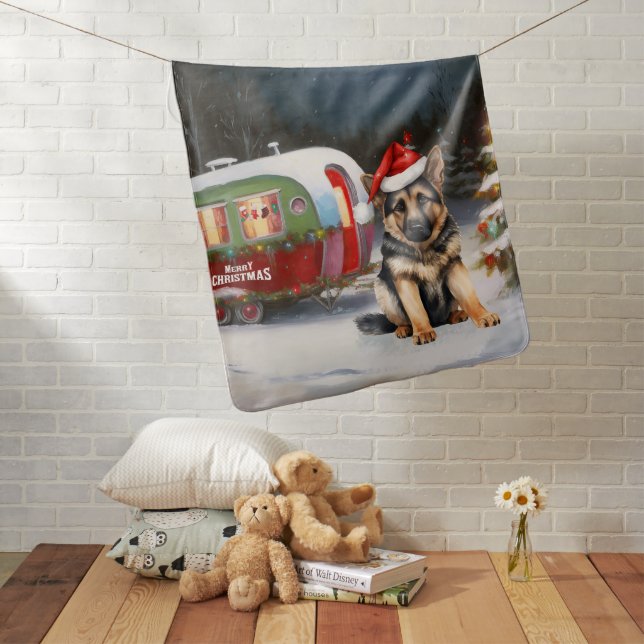 Winter German Shepherd Caravan Christmas Adventure Baby Blanket (In Situ)