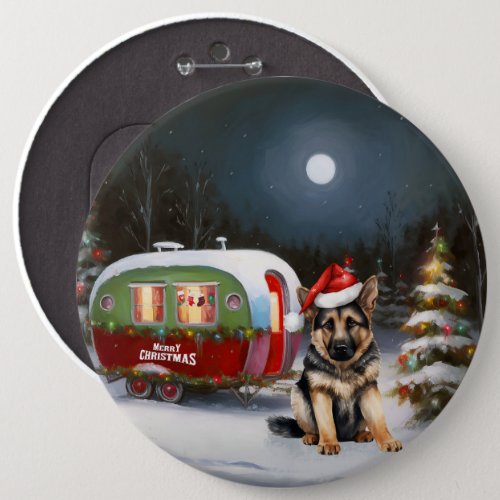 Winter German Shepherd Caravan Christmas Adventure Button