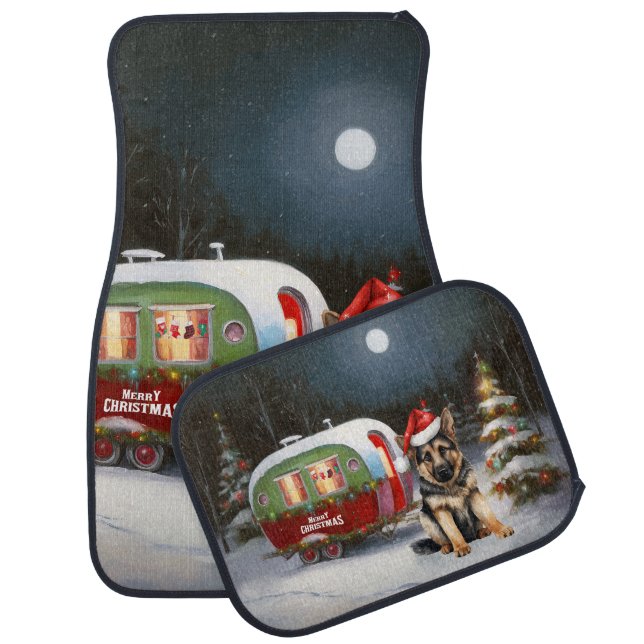 Winter German Shepherd Caravan Christmas Adventure Car Floor Mat (Set)