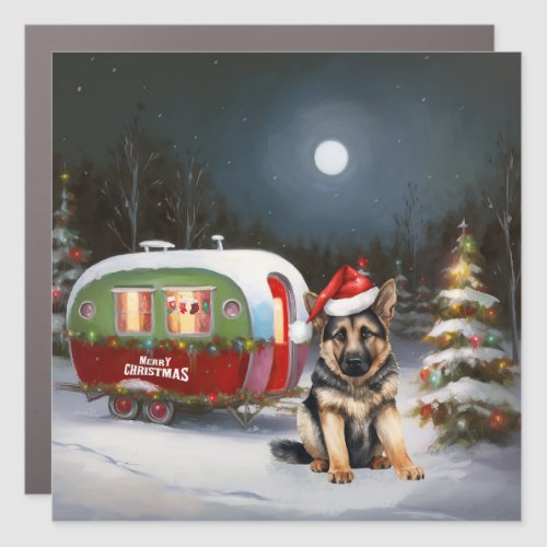 Winter German Shepherd Caravan Christmas Adventure Car Magnet