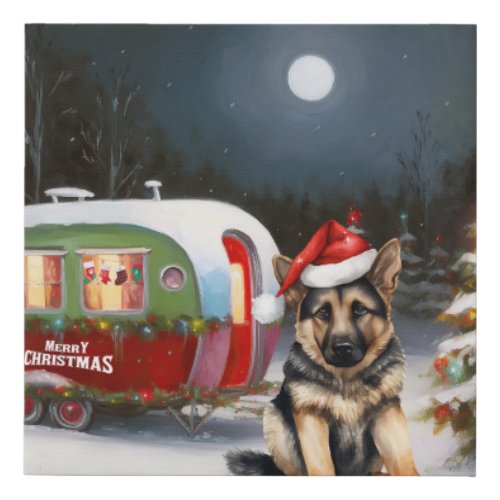 Winter German Shepherd Caravan Christmas Adventure Faux Canvas Print