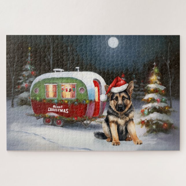 Winter German Shepherd Caravan Christmas Adventure Jigsaw Puzzle (Horizontal)