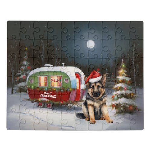 Winter German Shepherd Caravan Christmas Adventure Jigsaw Puzzle