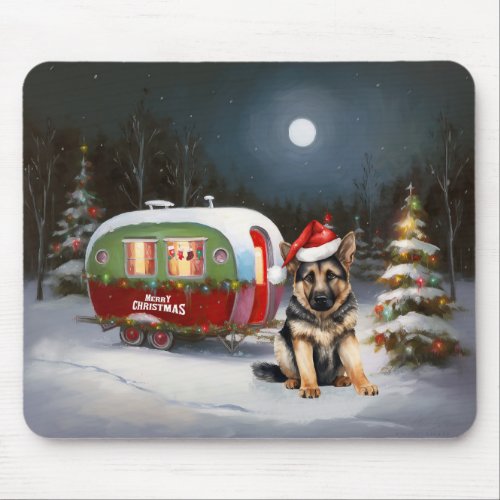 Winter German Shepherd Caravan Christmas Adventure Mouse Pad