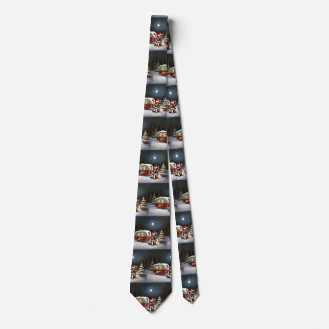 Winter German Shepherd Caravan Christmas Adventure Neck Tie (Front)