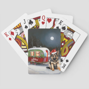 Winter German Shepherd Caravan Christmas Adventure Poker Cards
