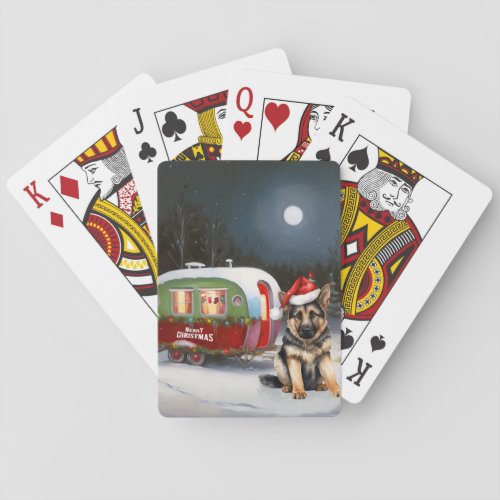 Winter German Shepherd Caravan Christmas Adventure Poker Cards