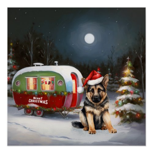 Winter German Shepherd Caravan Christmas Adventure Poster