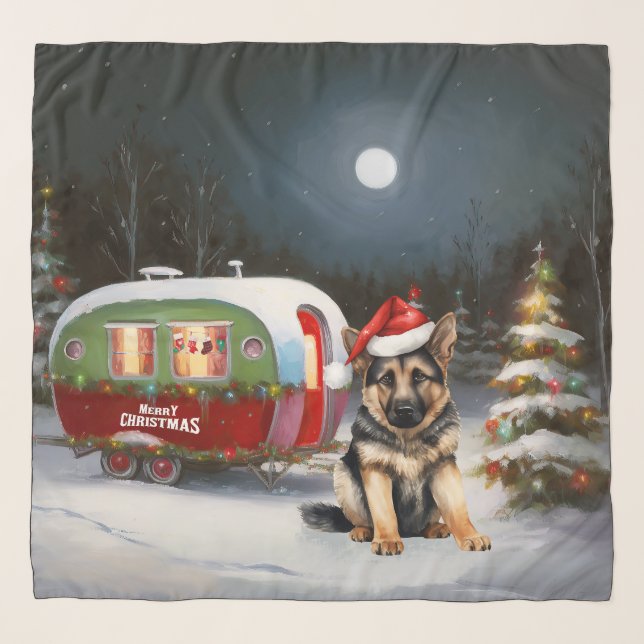 Winter German Shepherd Caravan Christmas Adventure Scarf (Front)