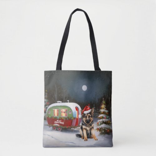 Winter German Shepherd Caravan Christmas Adventure Tote Bag