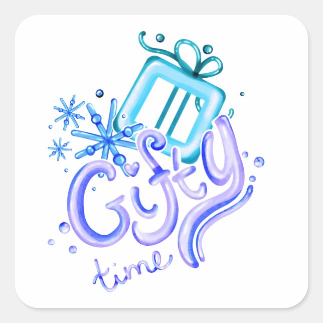 Winter Gifty Time Stickers with Gift and Snowflake (Front)