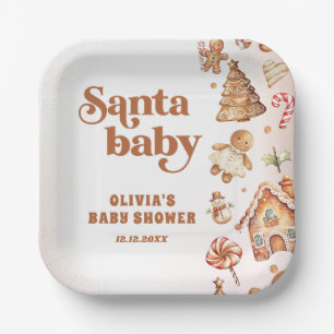 Winter Gingerbread Christmas Cookie Baby Shower Paper Plates