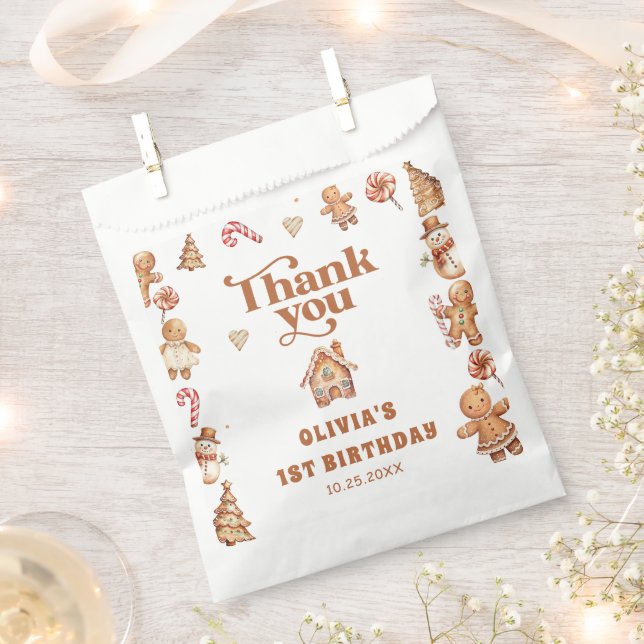 Winter Gingerbread Christmas Cookie Birthday Favor Bag (Clipped)