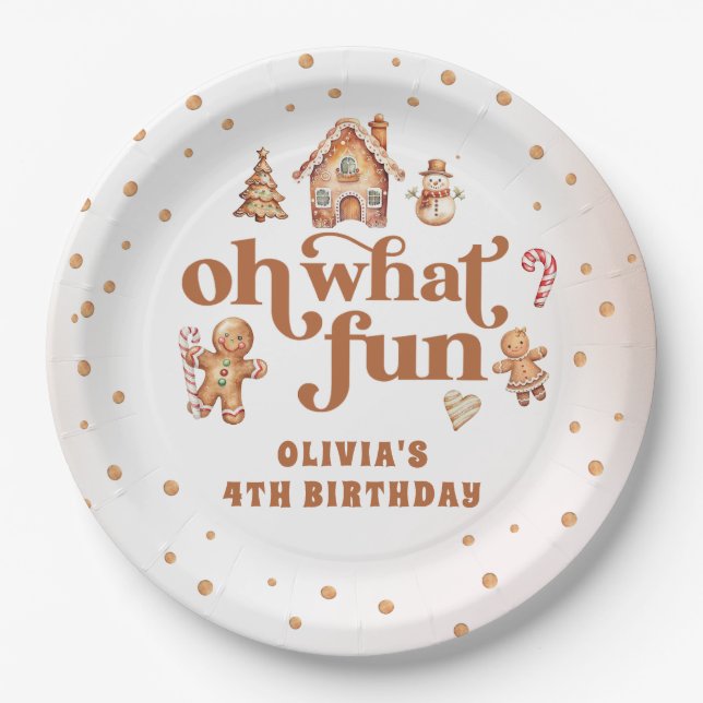 Winter Gingerbread Christmas Cookie Birthday Party Paper Plates (Front)