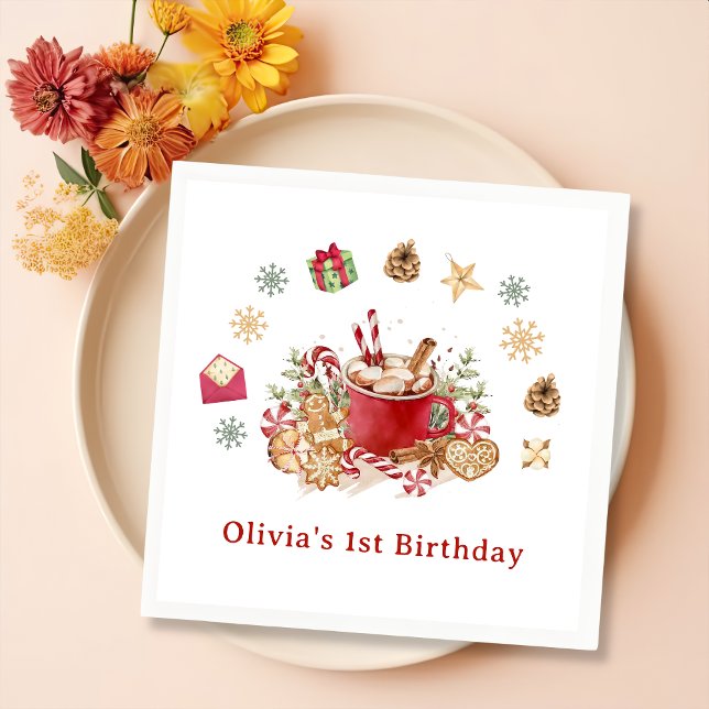 Winter Gingerbread Christmas Cookies Birthday Napkins (Creator Uploaded)