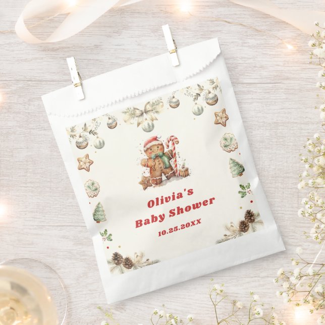 Winter Gingerbread Christmas Santa Baby Shower Favor Bag (Clipped)