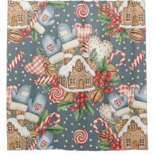 Winter Gingerbread Cottage - Mittens Shower Curtain