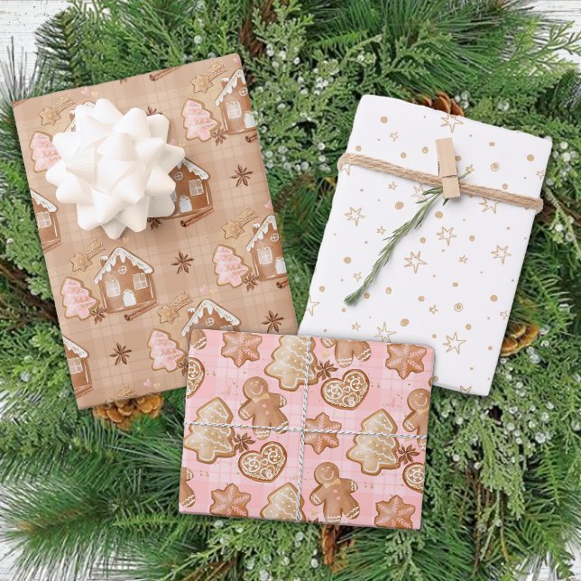 Winter Gingerbread Cute Stars Fun Christmas Wrapping Paper Sheets (Creator Uploaded)