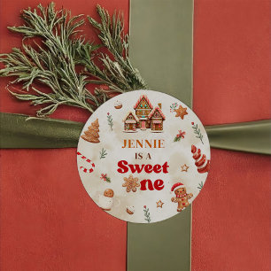 Winter Gingerbread House Christmas 1st Birthday Classic Round Sticker