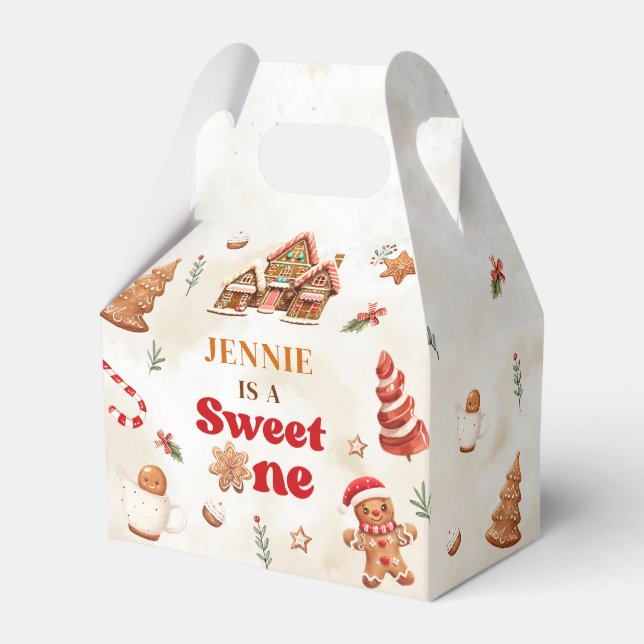 Winter Gingerbread House Christmas 1st Birthday Favor Boxes (Front Side)