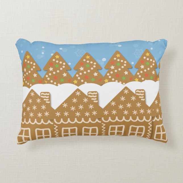 Winter Gingerbread Street Decorative  Accent Pillow (Front)