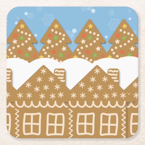 Winter Gingerbread Street  Square Paper Coaster