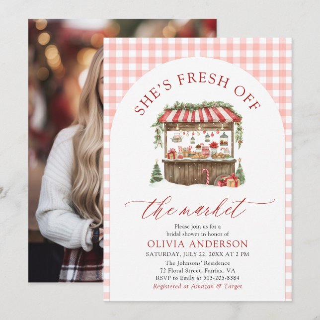 Winter Gingham Fresh Off The Market Bridal Shower Invitation (Front/Back)