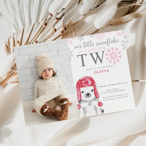 Winter Girl 2nd Birthday Photo Invitation