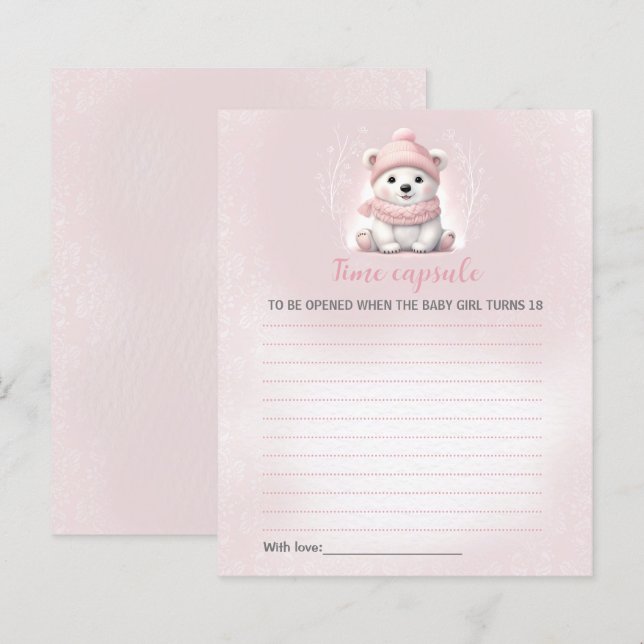 Winter Girl Baby Shower Bear Time Capsule Card (Front/Back)
