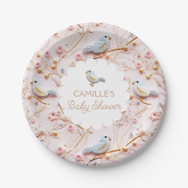 Winter Girl Baby Shower Pink Floral Paper Plates (Front)