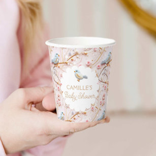Winter Girl Baby Shower Pink Floral Personalized Paper Cups