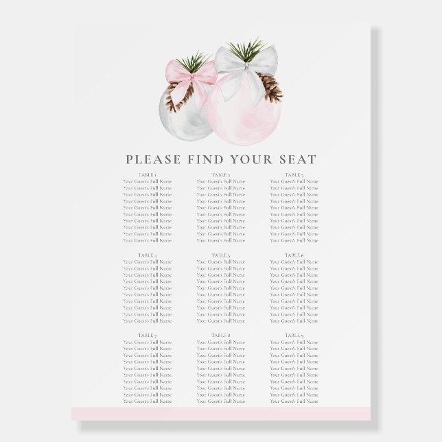 Winter Girl Baby Shower Seating Chart Foam Board (Front)
