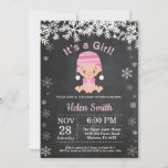 Winter Girl Baby Shower Snowflake Invitation<br><div class="desc">Winter Girl Baby Shower Snowflake Invitation. White Snowflake. Girl Baby Shower Invitation. Winter Holiday Baby Shower Invite. Chalkboard Background. Black and white. For further customization,  please click the "Customize it" button and use our design tool to modify this template.</div>