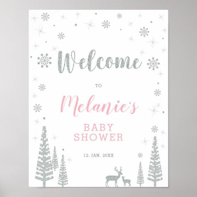 Winter Girl Baby Shower, Sprinkle Welcome Sign (Front)
