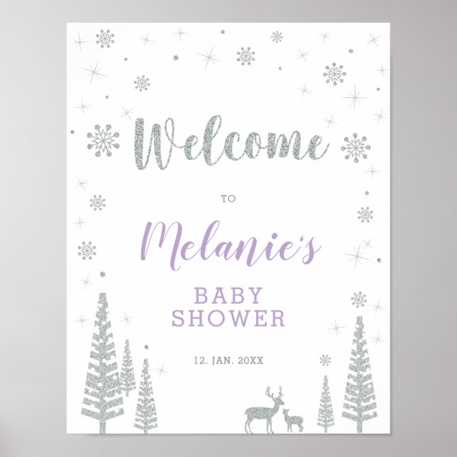 Winter Girl Baby Shower, Sprinkle Welcome Sign (Front)