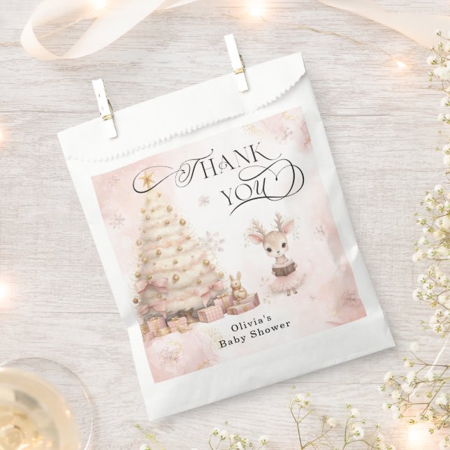 Winter Girl Deer Pink Baby Shower Favor Bag (Clipped)