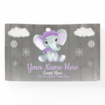 Winter Girl Elephant Backdrop Purple Snowflakes Banner