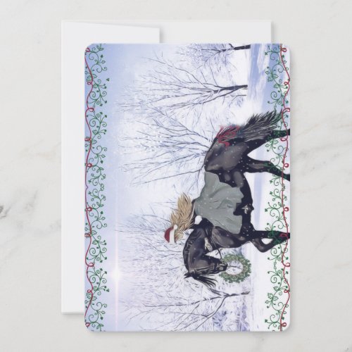 Winter girl on horse Christmas card